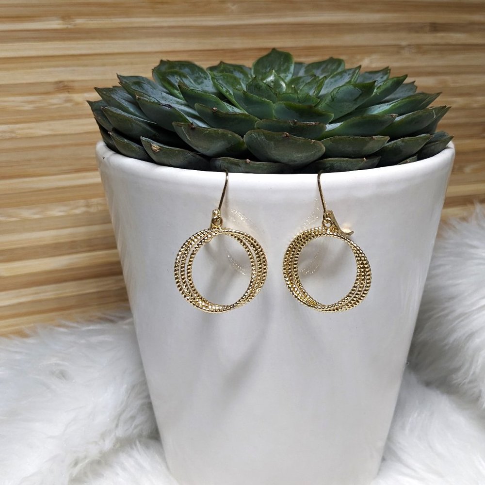 NWT ANNE KLEIN Gold Tone Drop Circle Earrings - Picture 4 of 6